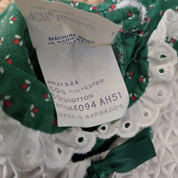 Vintage‎ Polly Flinders 2 Pc Pinafore Dress Green~White~Smocked Embroidery 3T - Picture 6 of 6